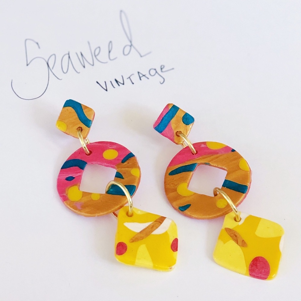Retro Modern Polymer Clay Earrings- ONE OF A KIND!